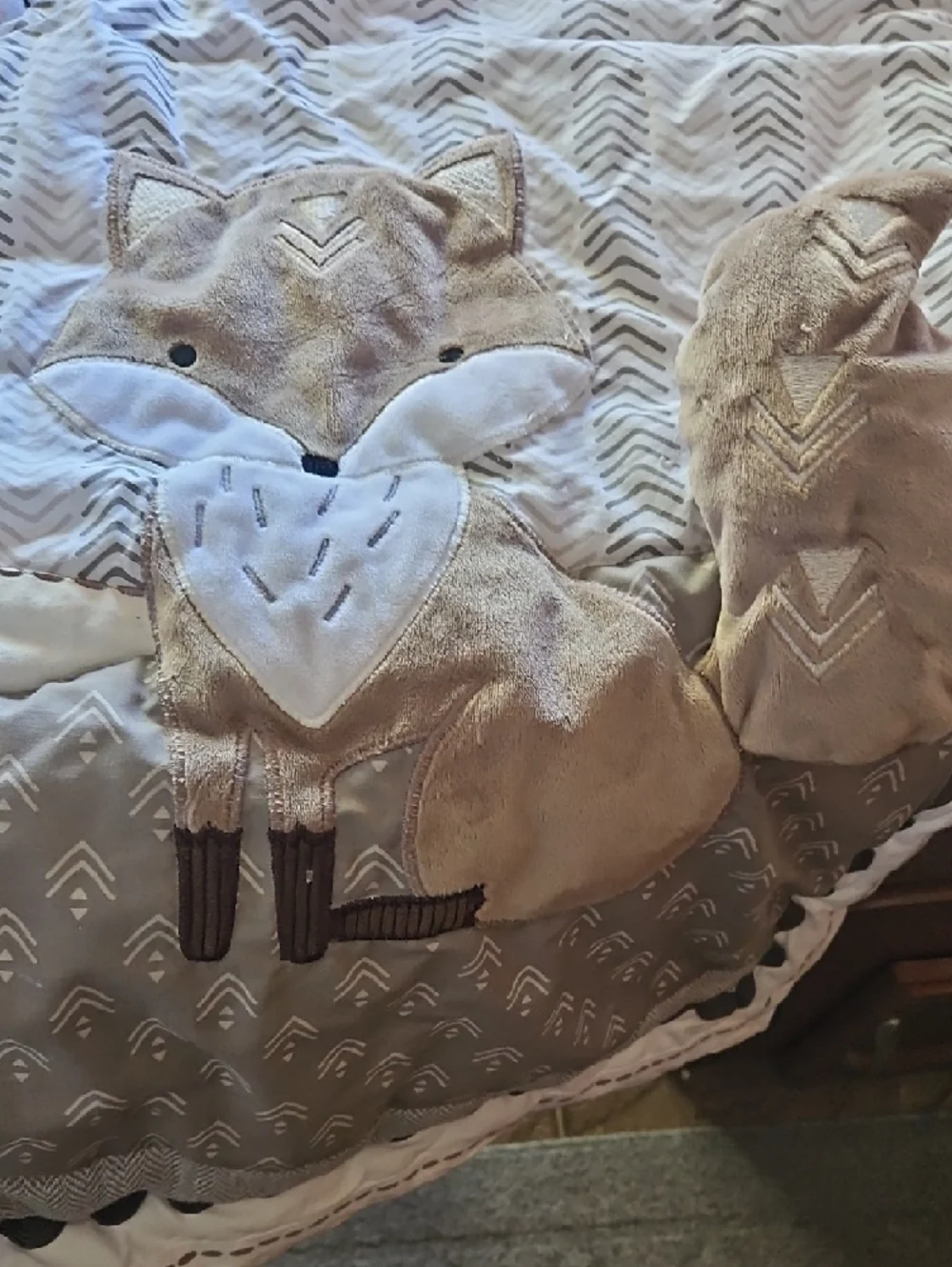 Woodland Animal Quilted Baby Comforter - Beige, Gray, Cream - Picture 3 of 5